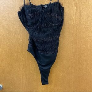 Black Sequin Beaded Bustier with Adjustable Straps size Small NWT